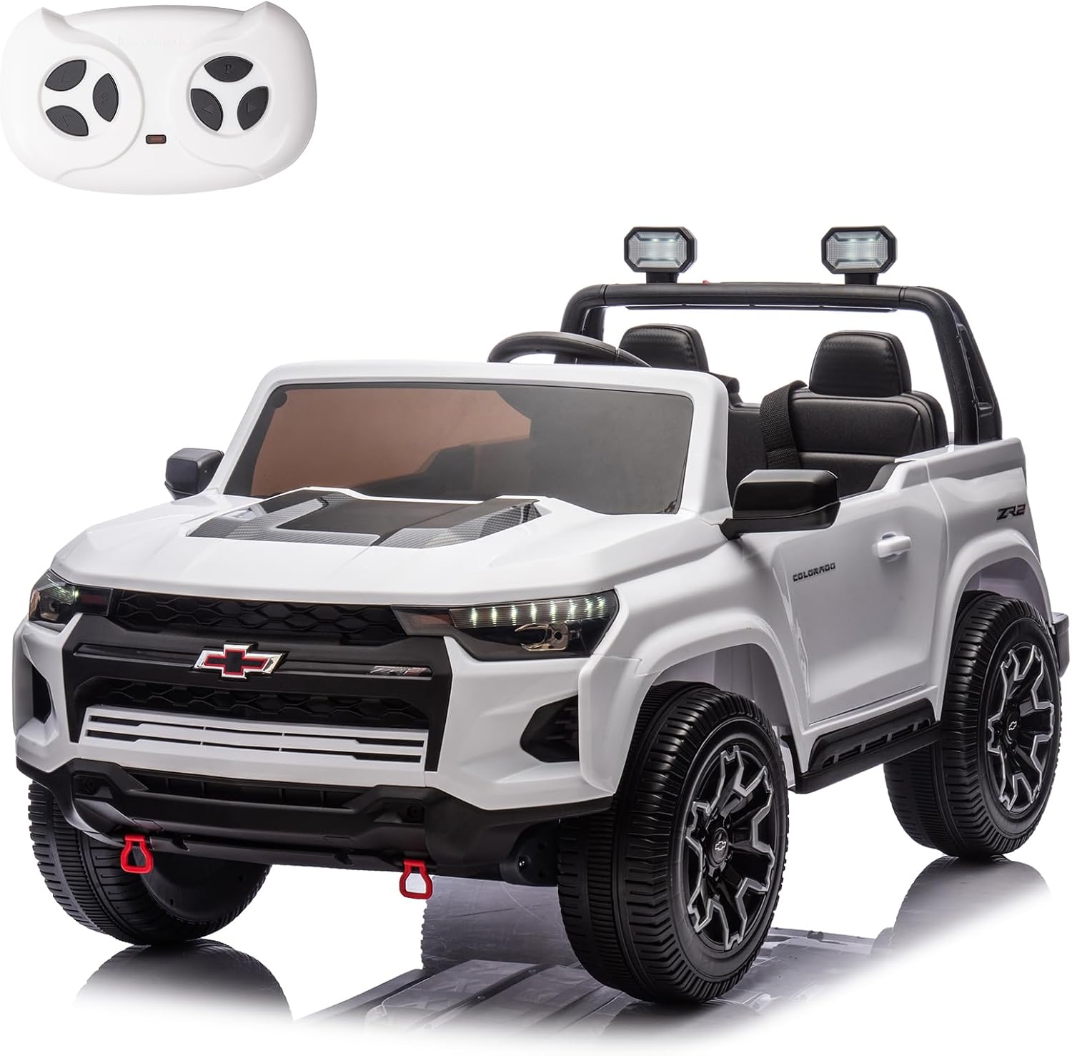 POSTACK Kids 24V 7Ah Kids Ride On Toy Car Chevrolet Official License 2 Seats Ride On Truck with Remote Control, LED Lights and Bluetooth Music Play Children Gifts for Girls and Boys Toy White