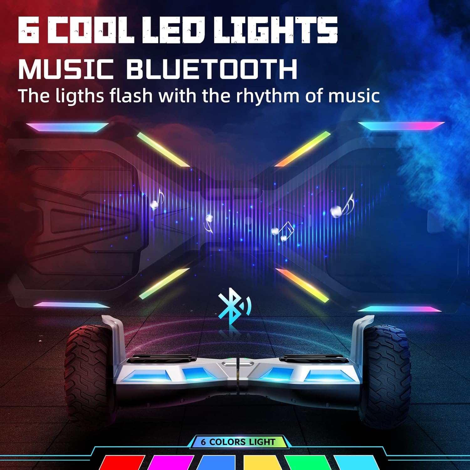 SISIGAD Hoverboard, All Terrain Hoverboards, 8.5'' Two Wheel Self Balancing Scooter with Bluetooth Speaker, Off Road Hoverboard with LED Lights, Music Hoverboards