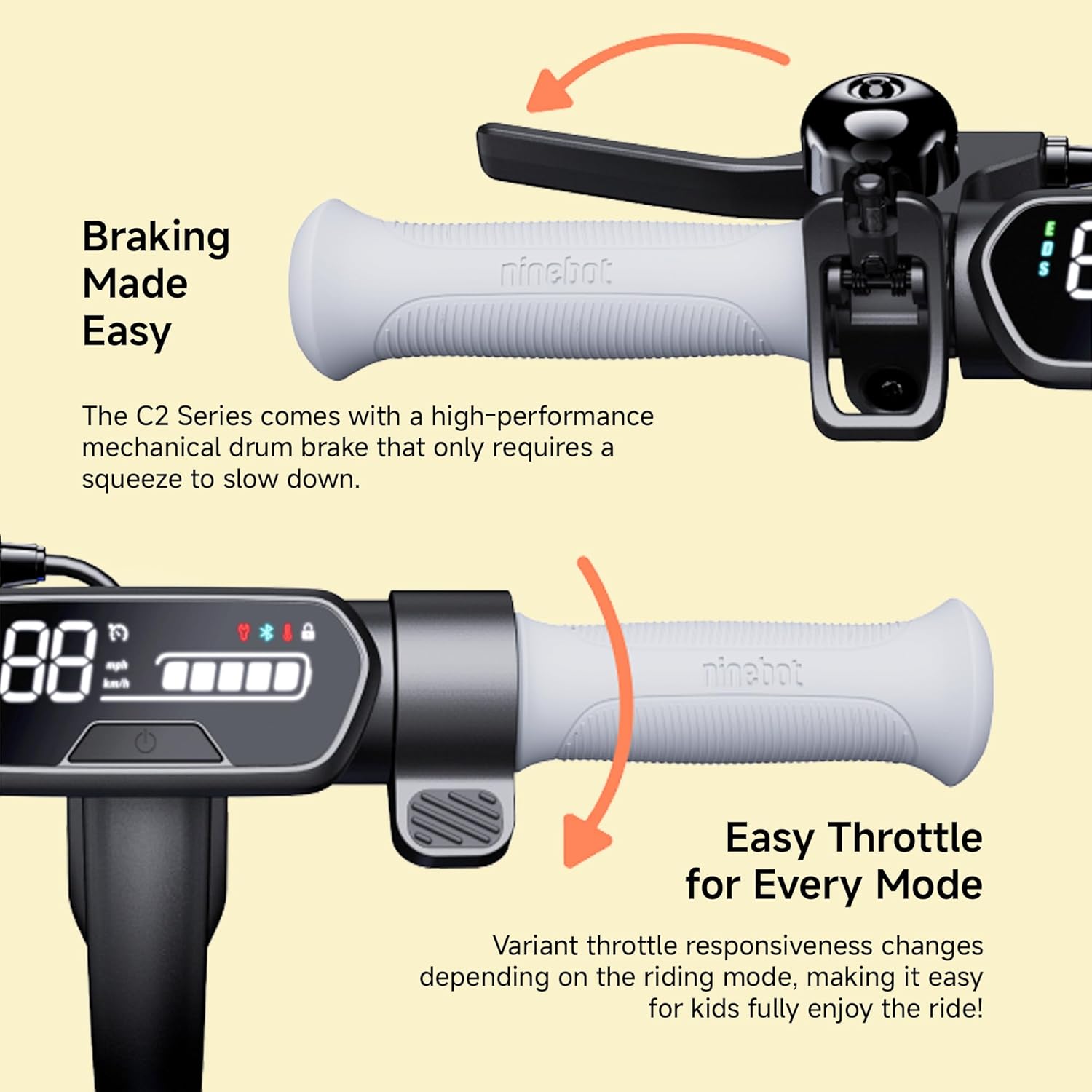 Segway Ninebot eKickScooter - Electric Scooter for Kids 6-14, w/t Adjustable Handlebar Height (Only C2 Pro) for Riders up to 132 lbs, Includes New Cruise Mode, UL-2272 Certified