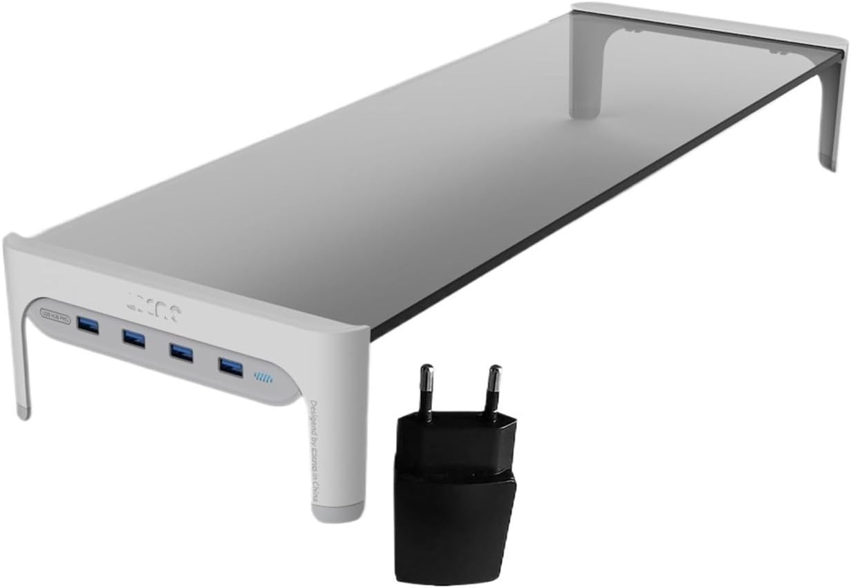 Desktop Monitor Laptop Stand Space bar Anti-Slip Desk Riser(Color:EU Plug-USB3.0-White)