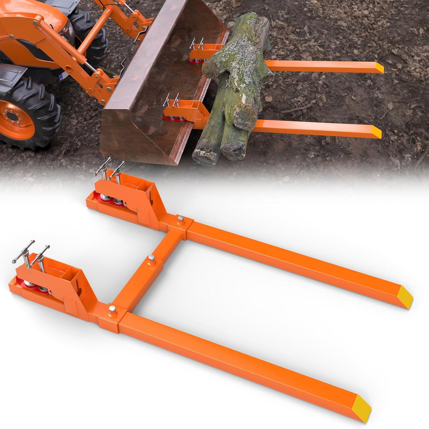 New Upgraded Clamp on Pallet Forks with Twin Round Pad Screw, Orange 60