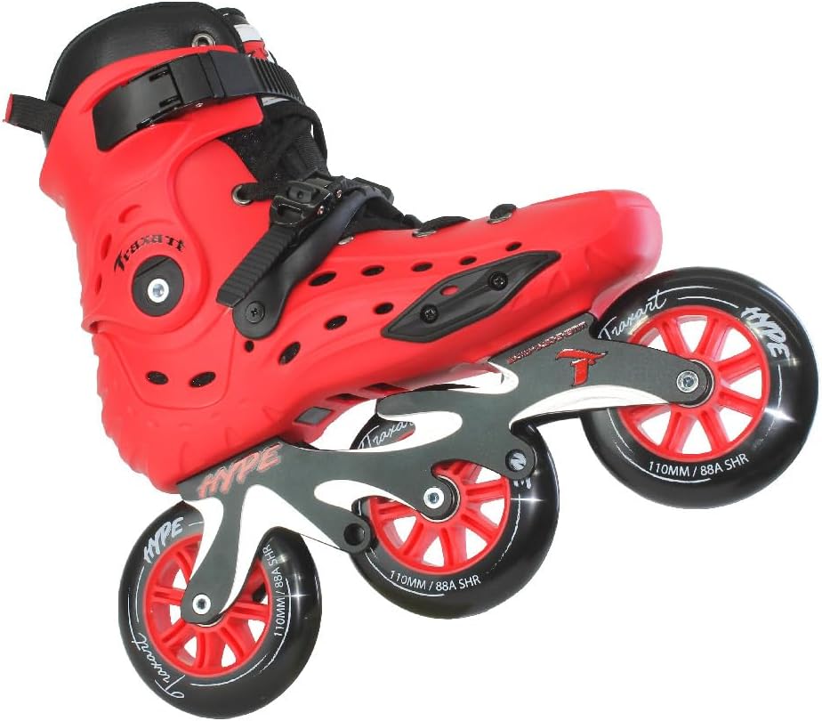 TRAXART Urban 3-Wheel Inline Skates – Hype Red Hardboot, CNC Aluminum Frame, 110mm Wheels, Chrome ABEC-9 Bearings for Men and Women