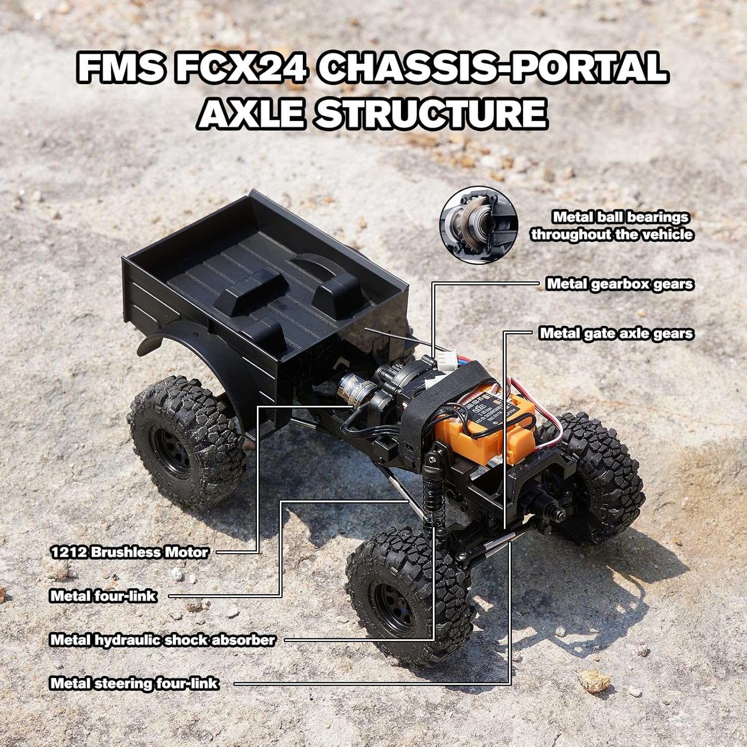 EAZYRC FMS FCX24 Power Wagon 1/24 RC Crawler, Brushless 4x4 RTR Rock Crawler with Metal Suspension, 2-Speed Transmission, PC Hard Body – RC Car for Adults and Gift