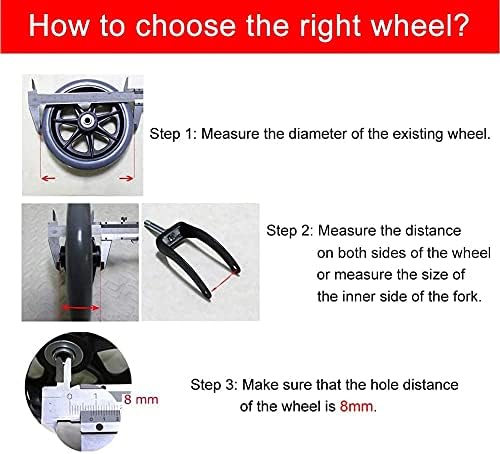 6Inch/7Inch/8Inch Wheelchair Solid Caster Tires, Replacement Front Wheel Chair Wheel Set with 5/16 inch Bearing, for Many Manual Wheelchairs, Set of 2(Black/Grey)