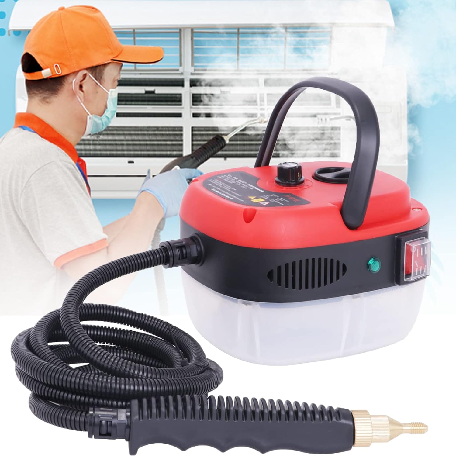 wzfdm Portable Steam Cleaning Machine 1000ml Tank, Hand Held Steam Cleaners, 4 Accessory Kit, for Sofa, Bathroom，Kitchen,Red
