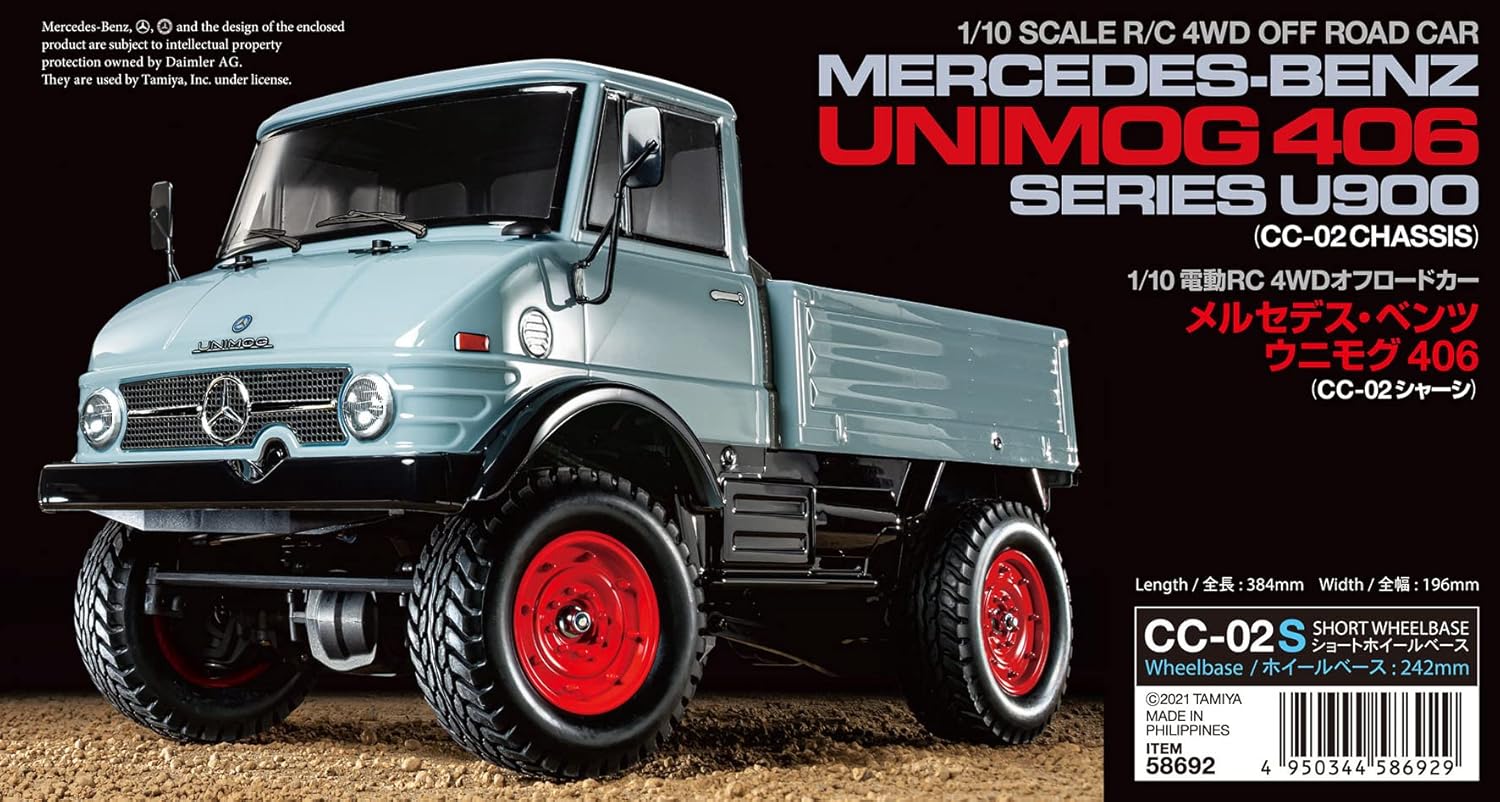 Tamiya, Plastic, 58692 1:10 RC MB Unimog 406 U900 (CC-02), Remote Controlled Car, RC Vehicle, Model Building, Assembly Kit, Blue, 24.541