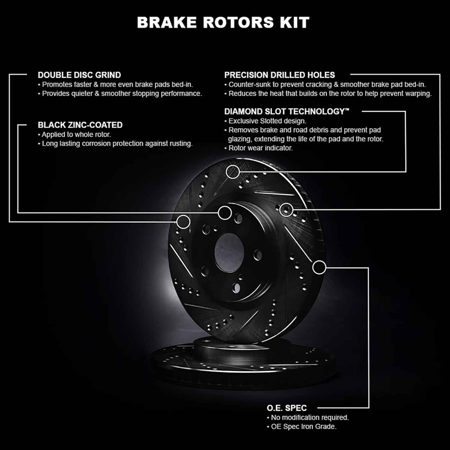 R1 Concepts Front Brake Rotor Kit |Brake Rotors| Brake Disc |Drilled and Slotted|fits 2015-2022 Lexus GS F, RC F