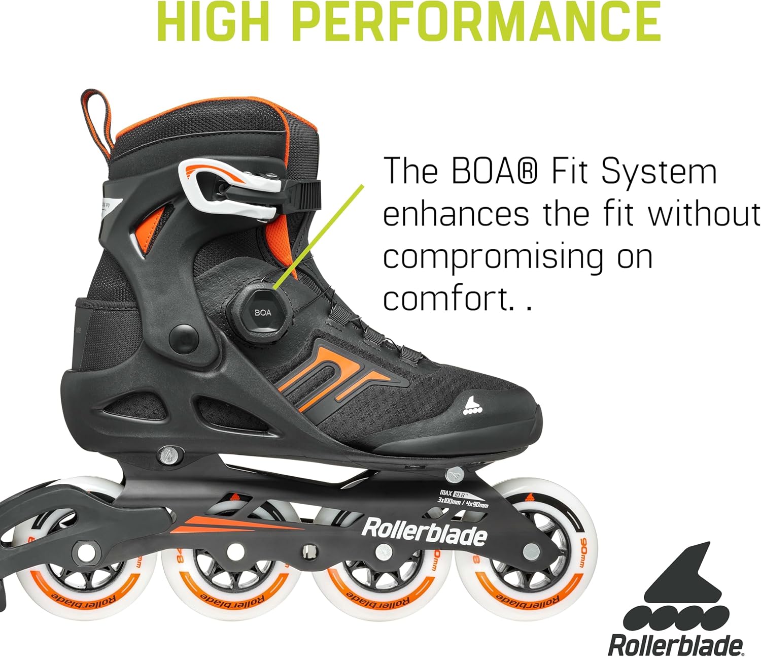 Rollerblade Macroblade 90 BOA Men's Adult Fitness Inline Skate, Black and Orange