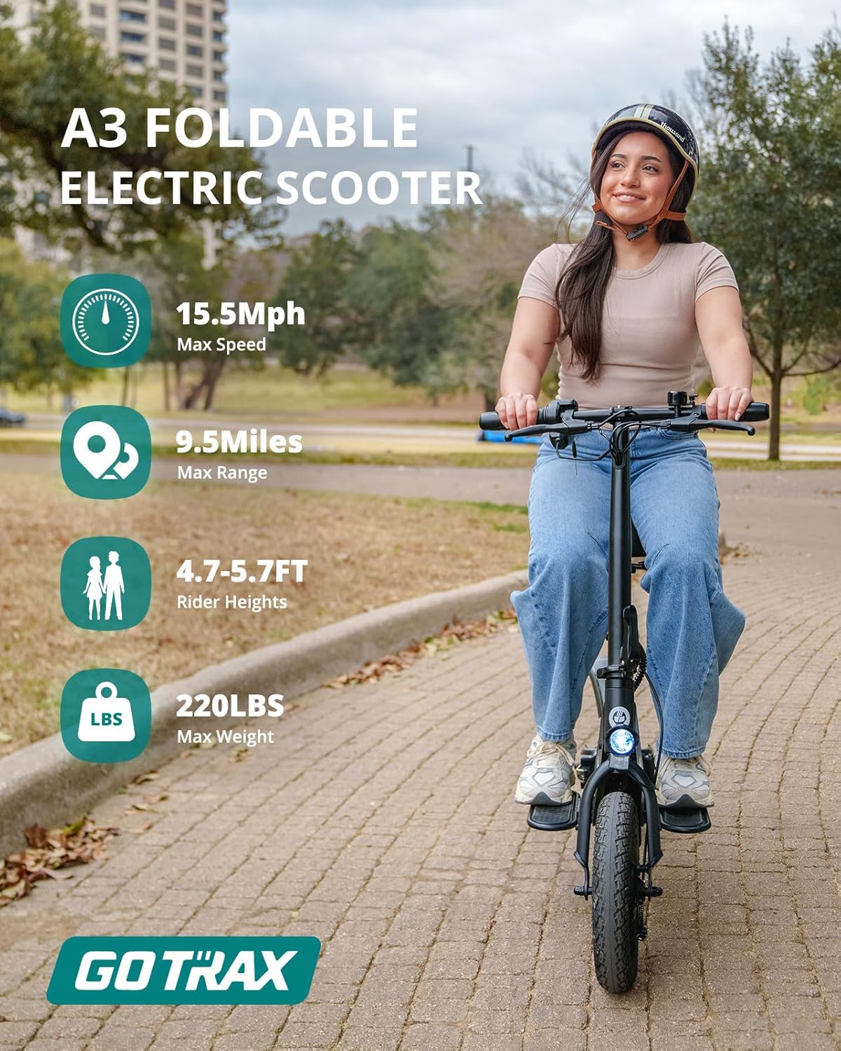 Gotrax A3 Electric Scooter with Seat for Adults, 350W Motor, 15.5MPH Top Speed, Max 9.5 Miles Range, 12