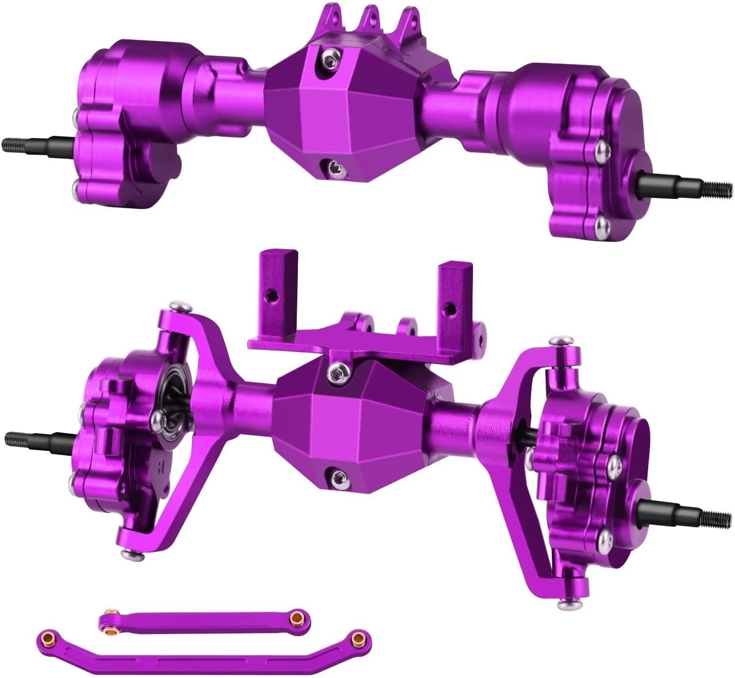 RC Front Rear Drive Axle Compatible with Redcat for Ascent 18 RC for Rock Crawler Aluminum Front Rear Portal Axles Set with Steel Gears, Servo Mount, Steering Links(Purple)