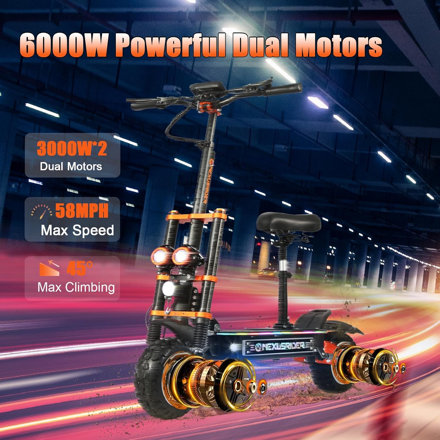 Adults Electric Scooter 6000W Dual Motor Up to 58 mph, 60 Miles Range, 60V35Ah Battery, C-Type Dual Suspensions 11