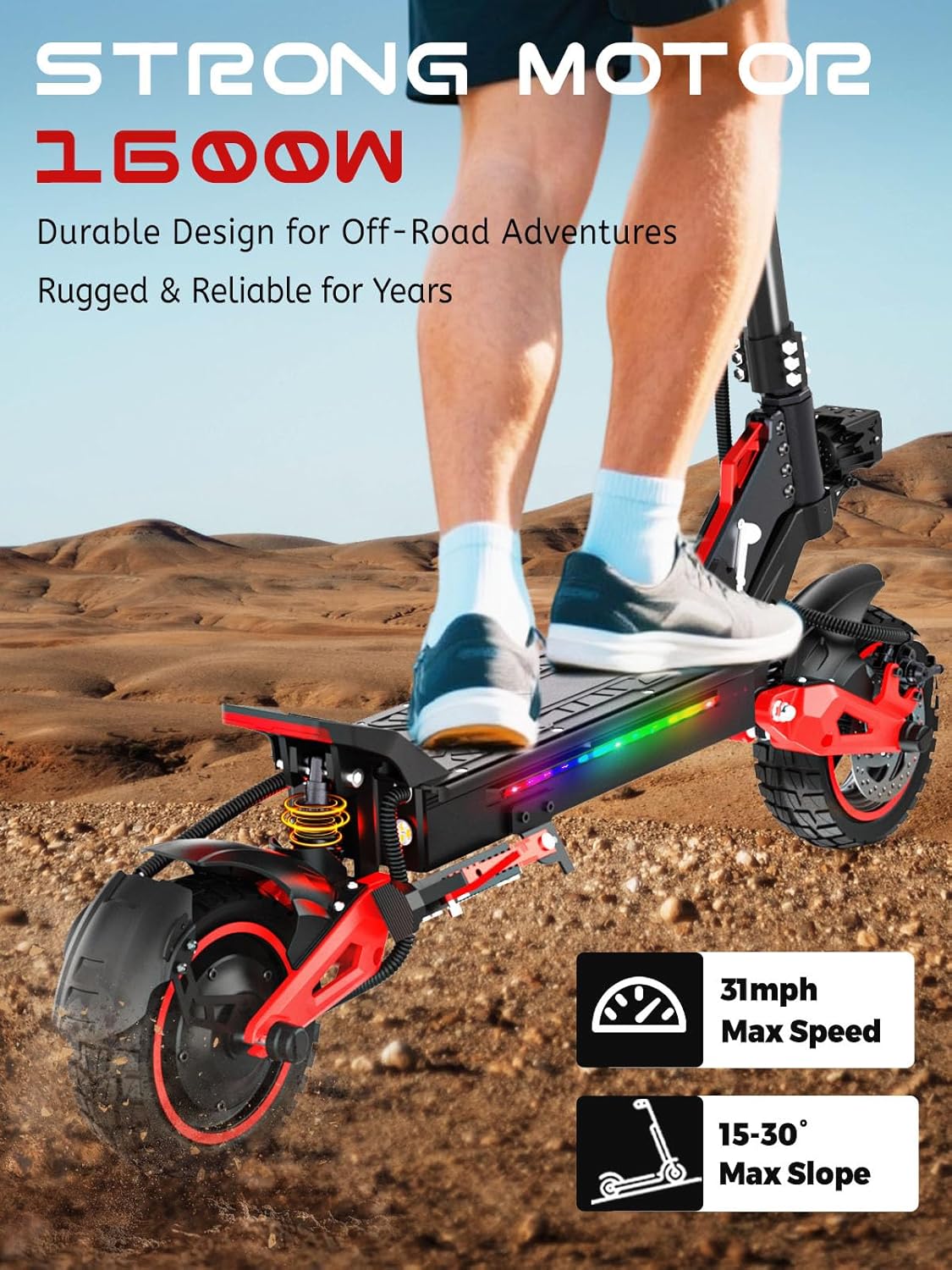 Off-Road Electric Scooter Adults,1600W/1200W Motor,32-40 Miles Long Range,31/34MPH,10/11