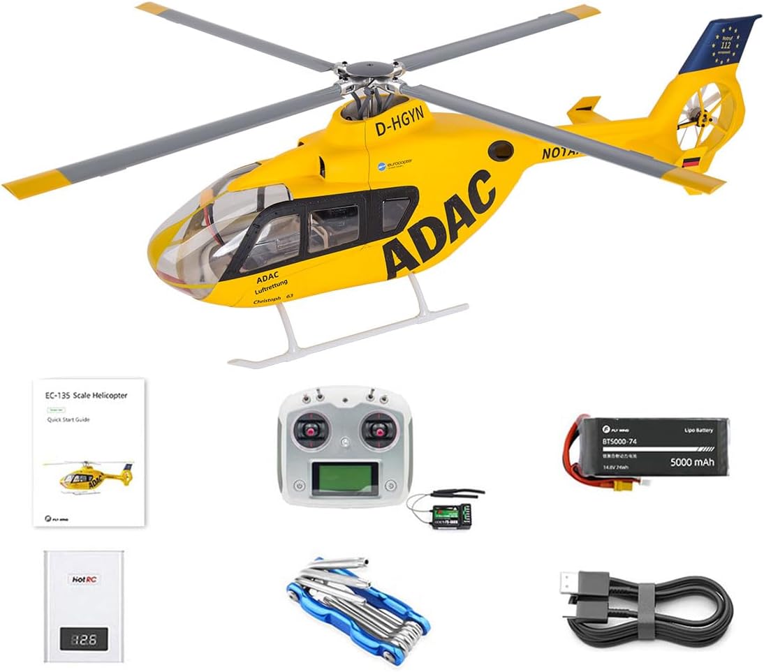 FLYWING EC135 470-Class 2.4G 6CH RC Helicopter Model for 16+, Detachable 4 Rotor Blades with ACE Flight Controller and Beidou GPS(RTF Version/Mode 1/Mode 2 Switchable)