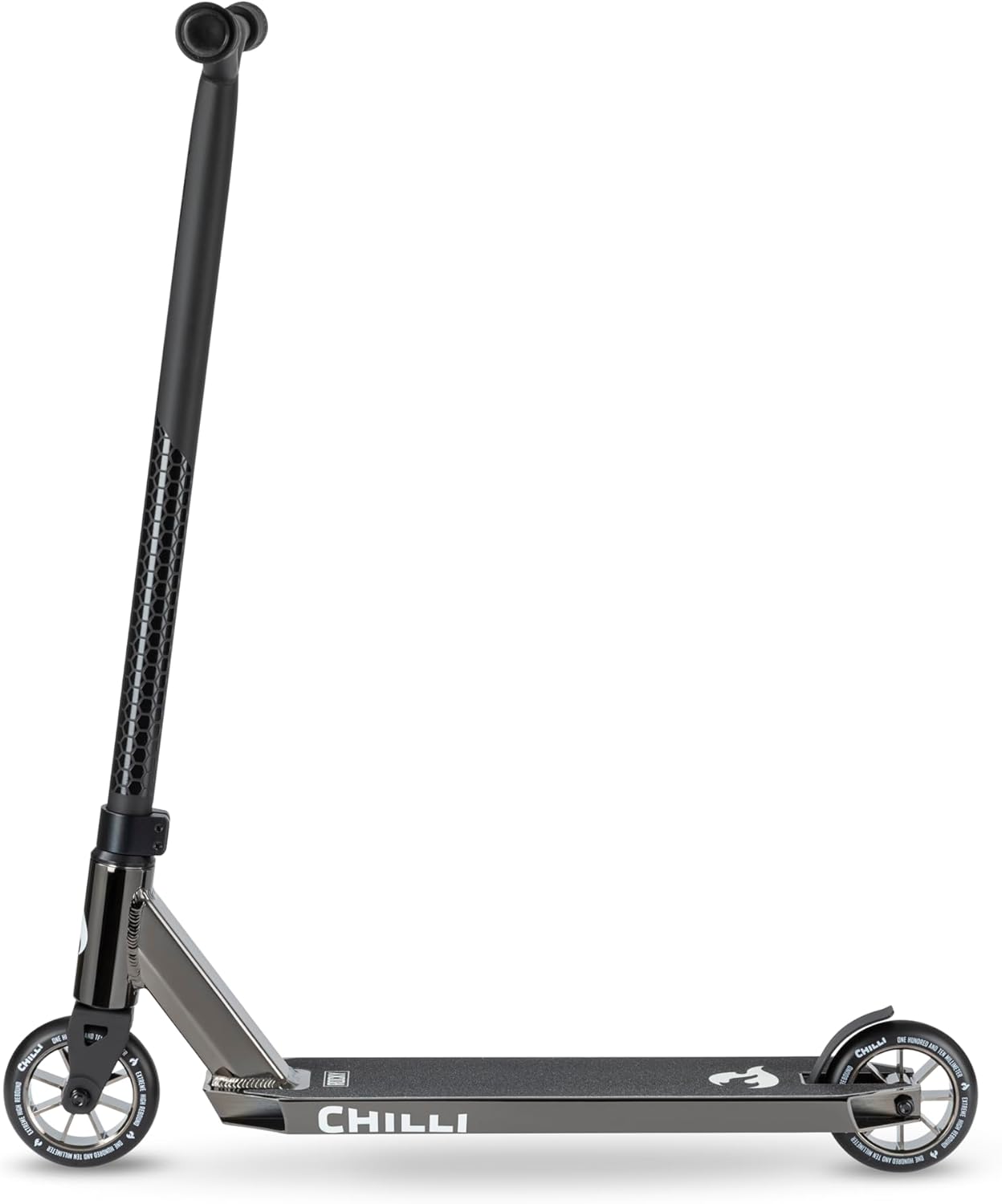 Chilli Pro Scooter - Rocky V2 Black Neochrome Extreme Intermediate Park Stunt Scooter, 110 mm Wheels, Aluminum T-bar, Spider IHC Compression, for Ages 6+