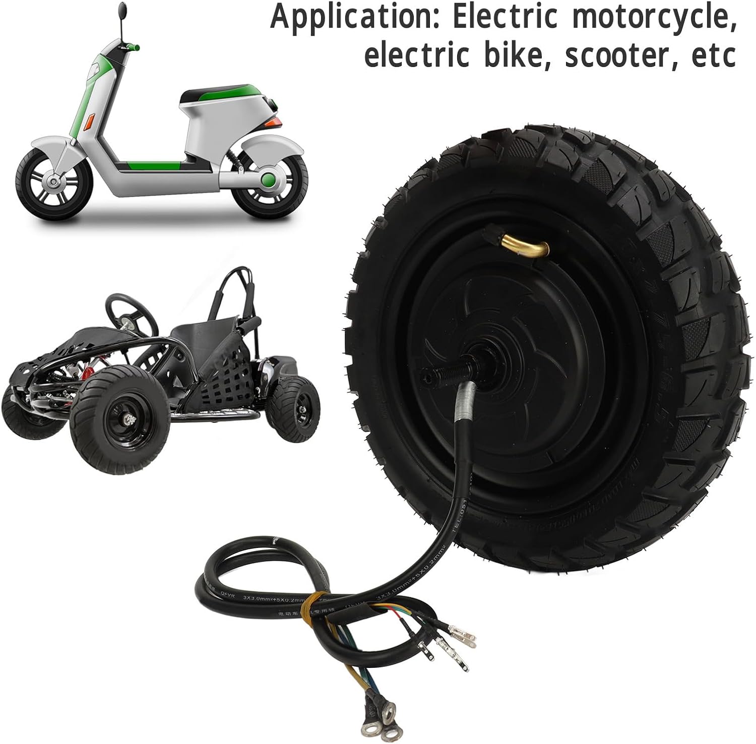 Hub Motor, 10 Inch Electric Scooter Ebike Motor Wheel with Vacuum Tubeless Tire, 48V 72V 800-2200W Wheel Hub Drive Motor, Replacement Wheel Assembly for E-Bike Scooter