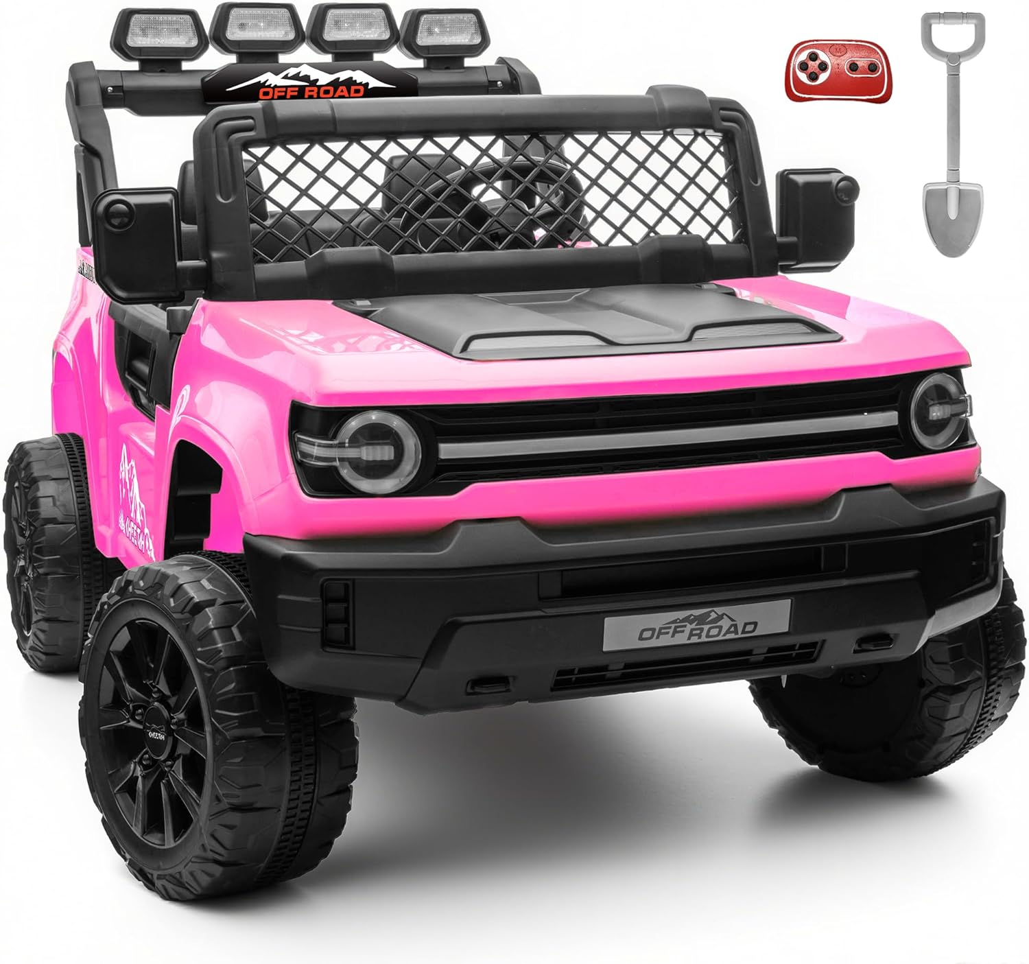 24V Ride on Toys for Big Kids, 2 Seater Electric Car w/22'' Large Seat, Remote Control, Shovel, 4X200W Engines, 4WD/2WD Switchable, Truck Bed Storage, Ride On Truck Toy for Boy Girl, Pink
