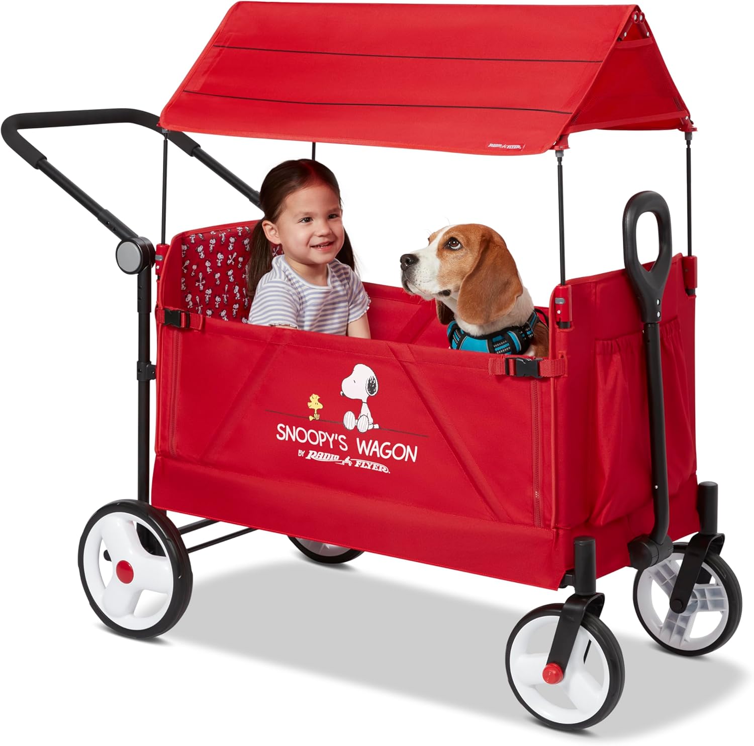 Snoopy Folding Wagon for Pets and Kids by Radio Flyer, for Dogs and Toddlers 1+ Years with Sun Canopy