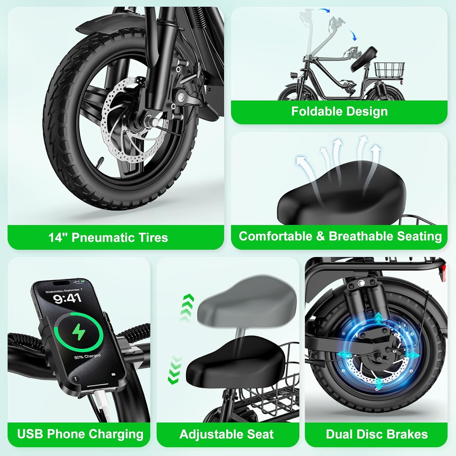 Peak 1300W Electric Scooter Adults, C14 PRO Electric Scooter for Adults with Seat, 48V 13Ah Battery, 14