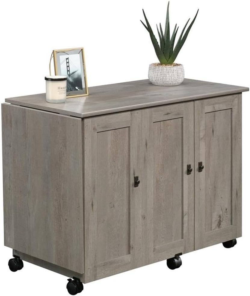 Home Square 2 Piece Mid Century Bookcase and Craft Table Set in Mystic Oak