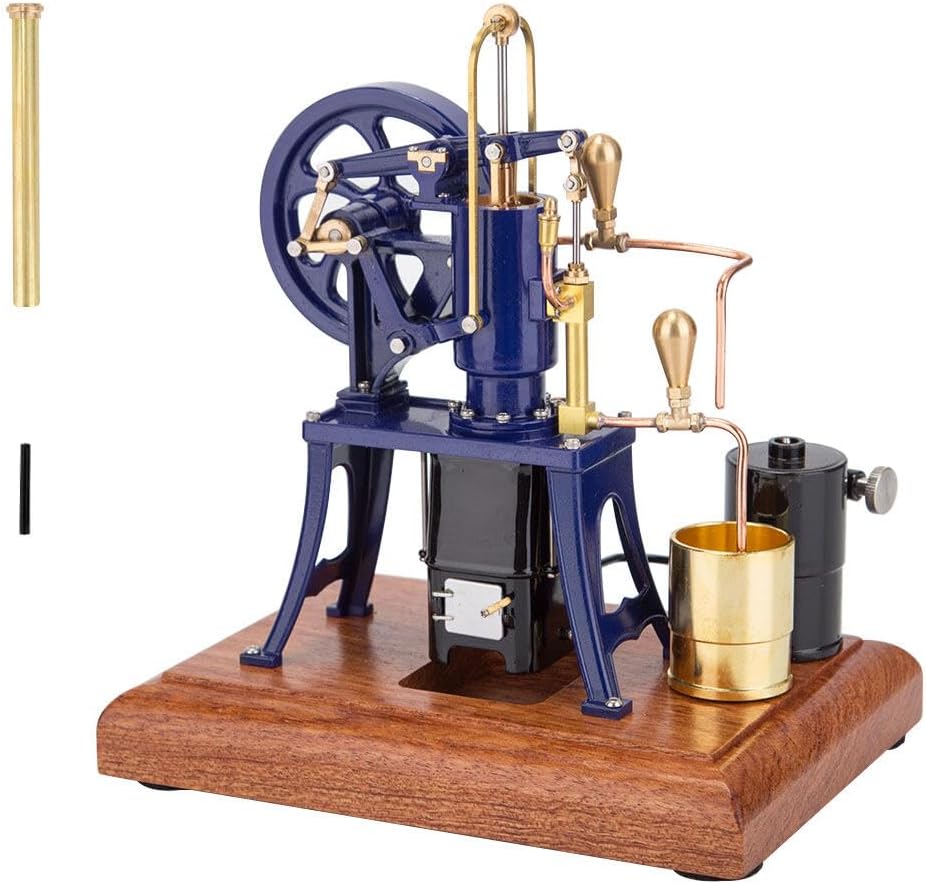 Retrol Hot Air Stirling Engine Model, R01 1/12 Scale Pumping Engine Model Water-Cooled Stirling External Combustion Engine Mechanical Set, Desktop Educational Toy Gift for Adults (Blue Version)