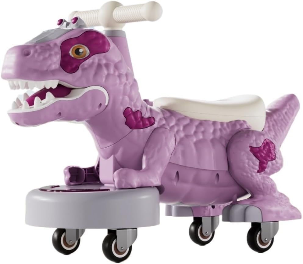 Wiggle Scooter Dinosaur Balance Bike Toddler 4-Wheel Twice Car with Music and Light Effects First Birthday Gifts(Purple)