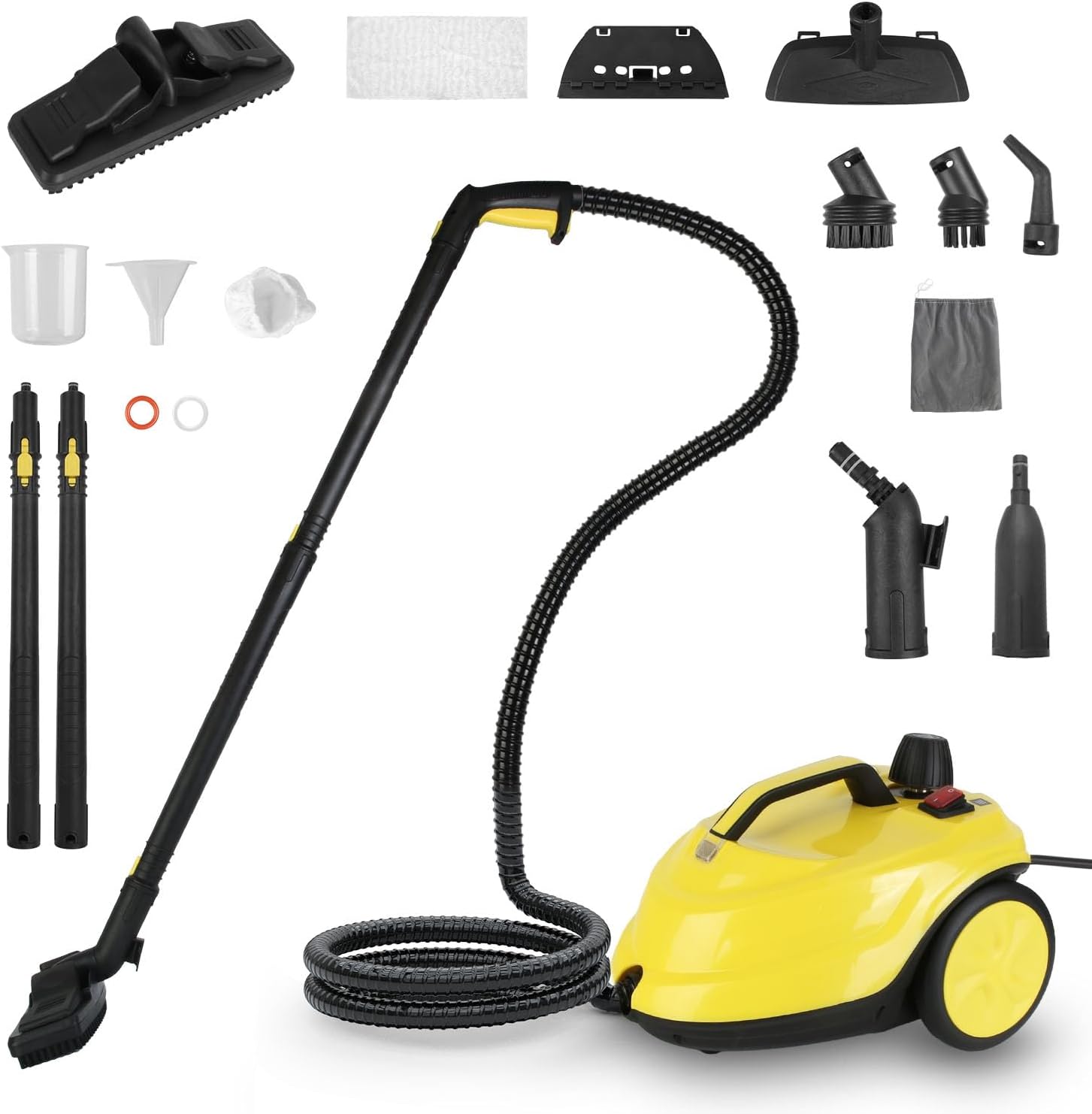Handheld Steam Cleaner, Portable Steamer with 15pcs Accessories, Steam Lock, 16.8ft Long Power Cord, 2L Large Tank, Overheat Protection, Multi-Purpose Steamer for Home, Car, Bathroom, Grease (Yellow)