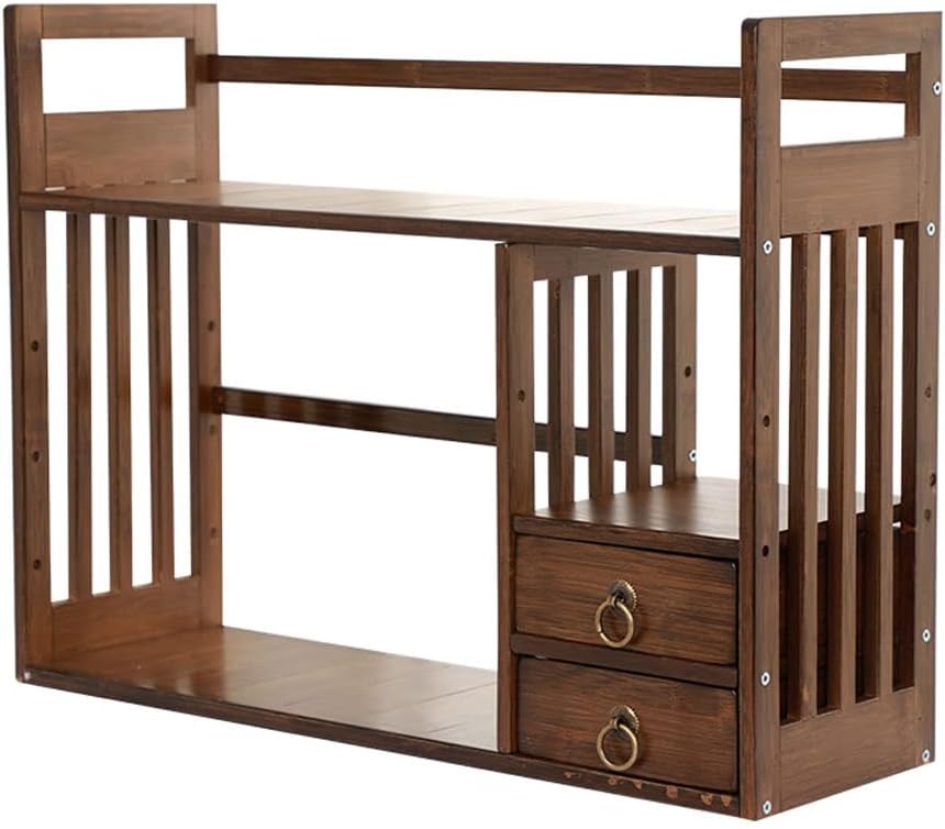 ARZARF Independent Bookshelf Desktop Small Bookshelf Bamboo Storage Rack with Drawer Double-Layer Storage Rack Simple Bookcase Desk Desk Shelf Bookcase Organizer