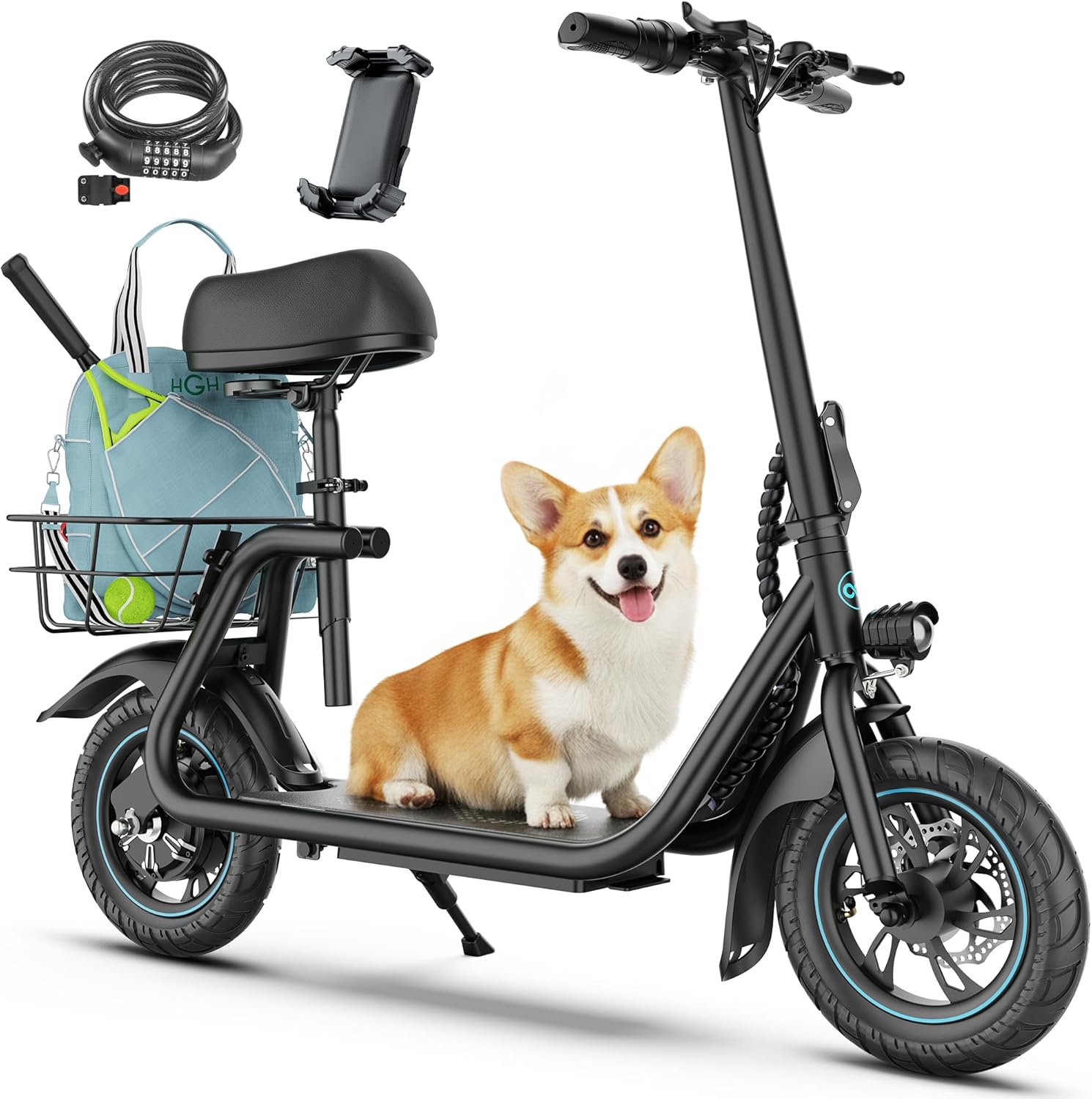 Gyroor Electric Scooter for Adults with Seat, 300W Motor, Upgraded Stable Battery, 20 Miles Range, Folding Commuter Scooter, Adjustable Comfort Seat, Bonus Lock & Phone Holder for Urban Travel, C1-N2Q