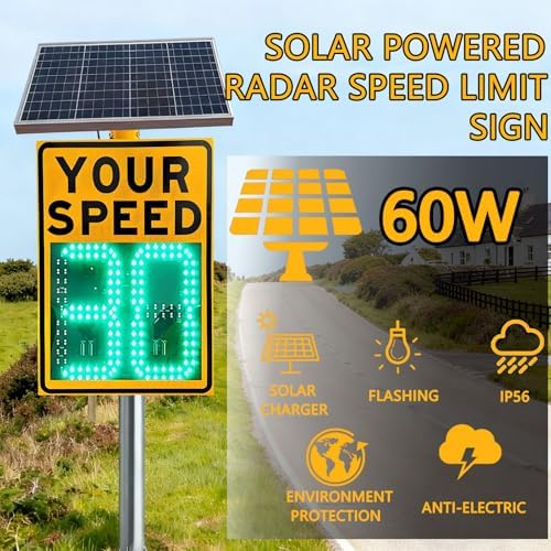 Solar Powered LED Radar Speed Limit Sign - Dual Color Display (Red & Green) for Highways & Streets, 60x90cm Radar Feedback Traffic Sign