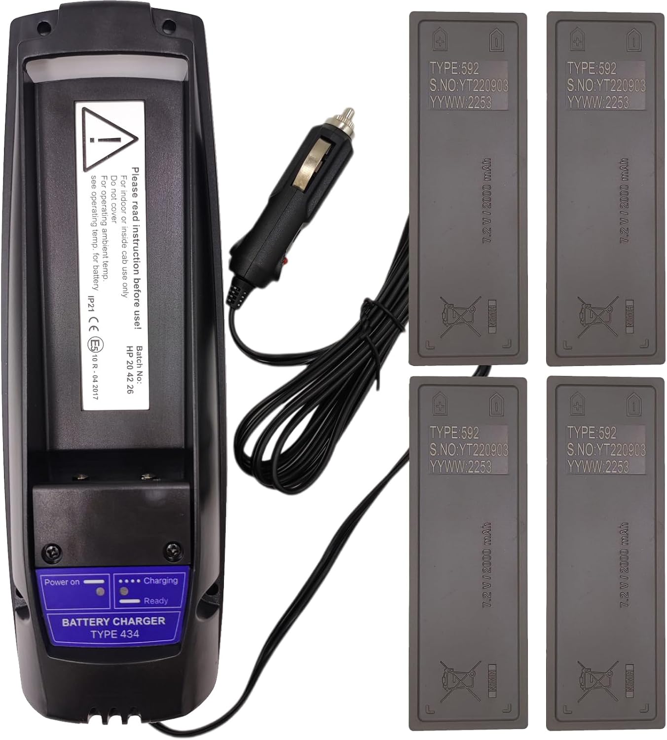 (1*Charger + 4*Battery) DC 12V/24V Scanreco 434 EEA4291 Battery Charger + (4-Pieces) Type 592 Battery for 7.2V SCANRECO 592 590 960 RC400 EEA2512 RSC7220 13445 Battery