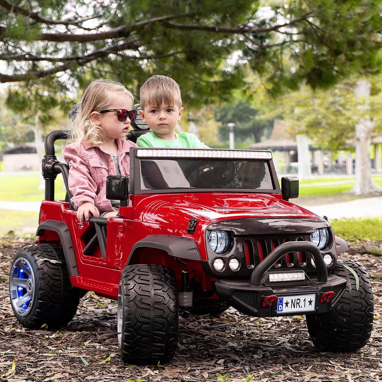 Moderno Kids Trail Explorer 2 (Two) Seater 24V Power Children Ride-On Car Truck with R/C Parental Remote + EVA Foam Rubber Wheels + Leather Seat + Bluetooth FM MP3 Music Player (CherryRed)