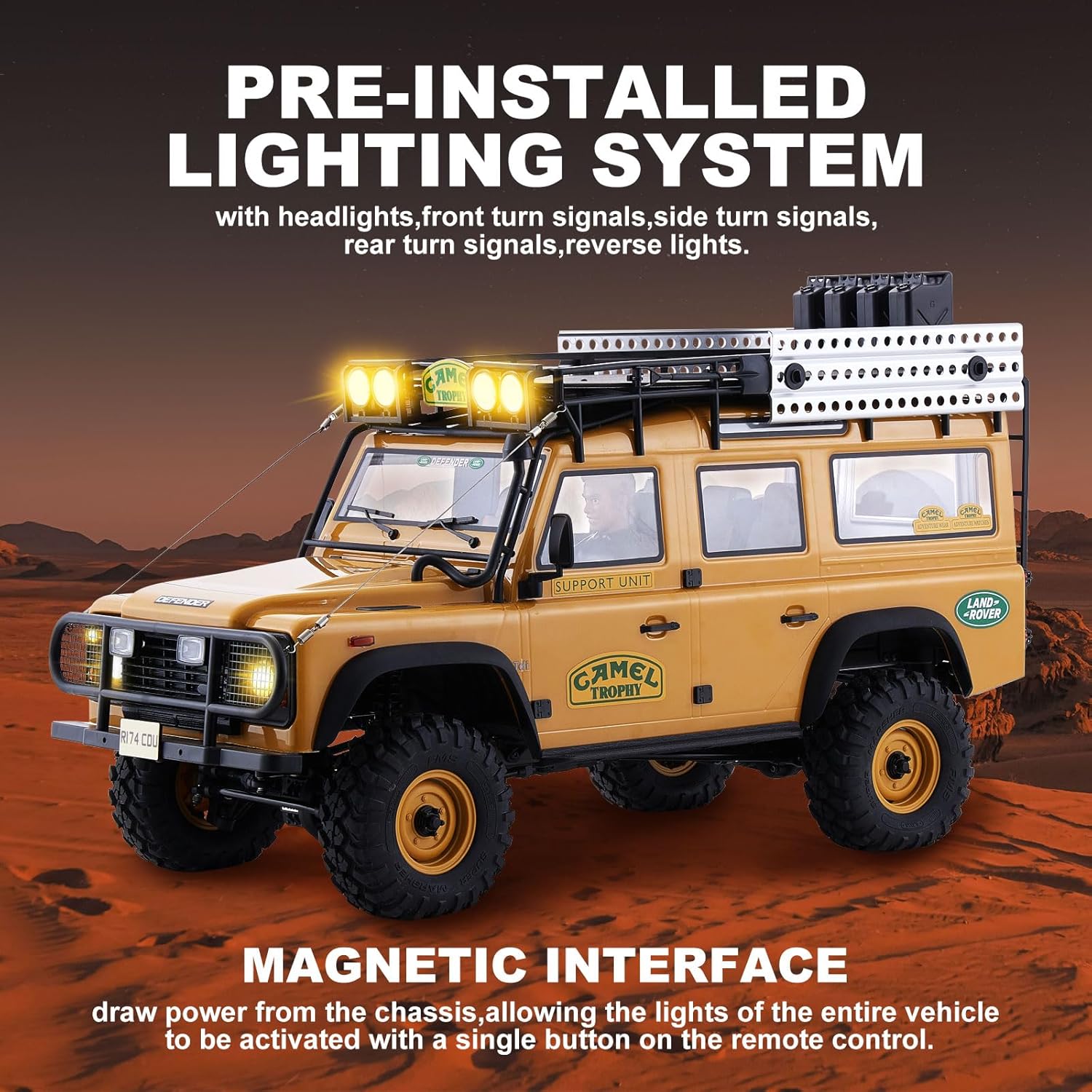 EAZYRC FMS FCX10 1/10 RC Crawler Land Rover Camel Trophy Edition, Official Licensed 4WD All Terrain Off-Road RC Truck for Adults, High-Detail Scale RC Car with Metal Gears, Upgraded Shocks (Defender)