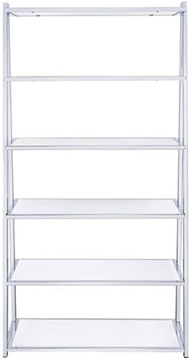 BOWERY HILL Leaning Bookcase in White High Gloss and Chrome