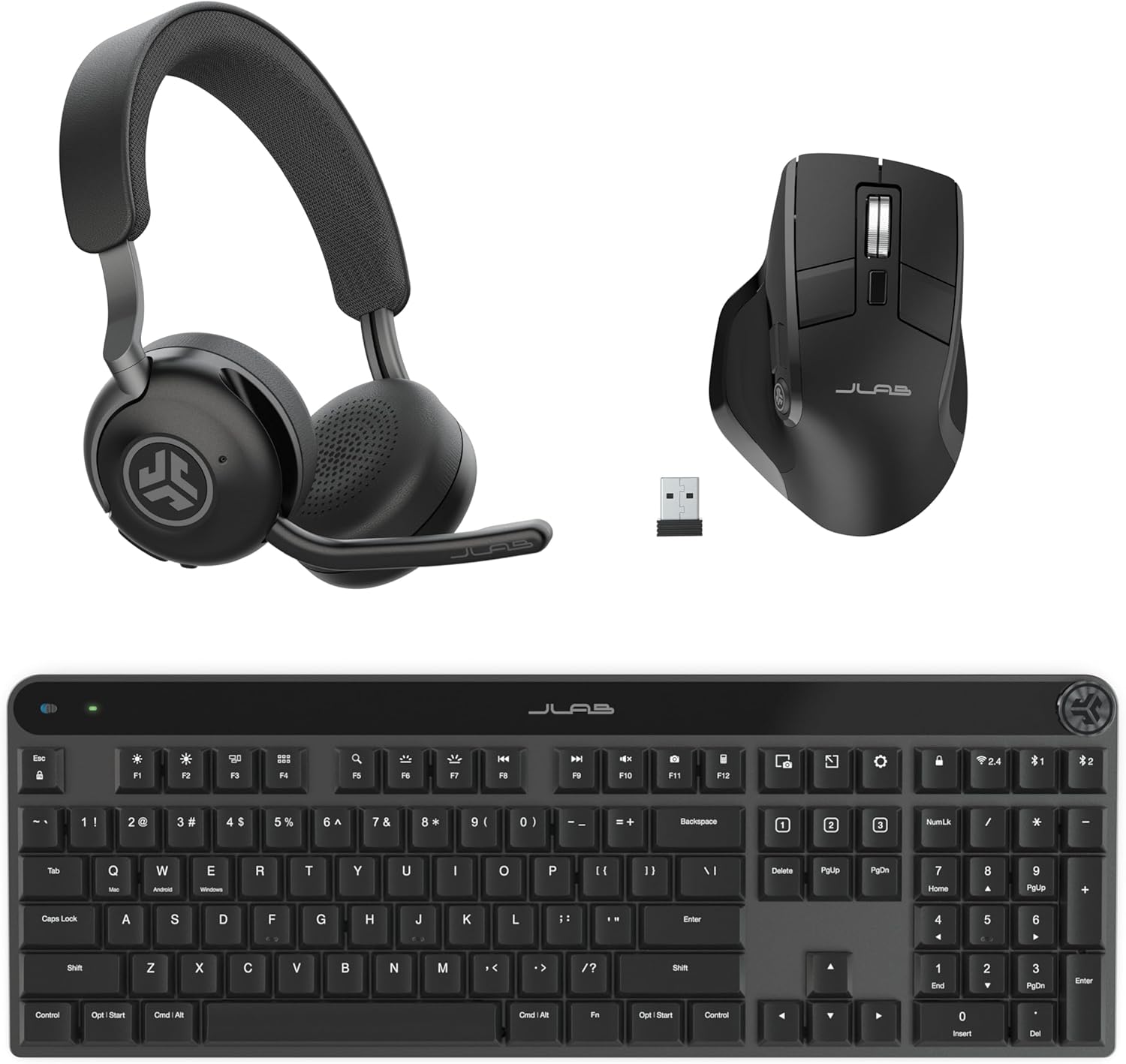 JLab Epic Work Bundle, Epic Work Wireless Headset, Epic Mechanical Keyboard and Epic Wireless Mouse
