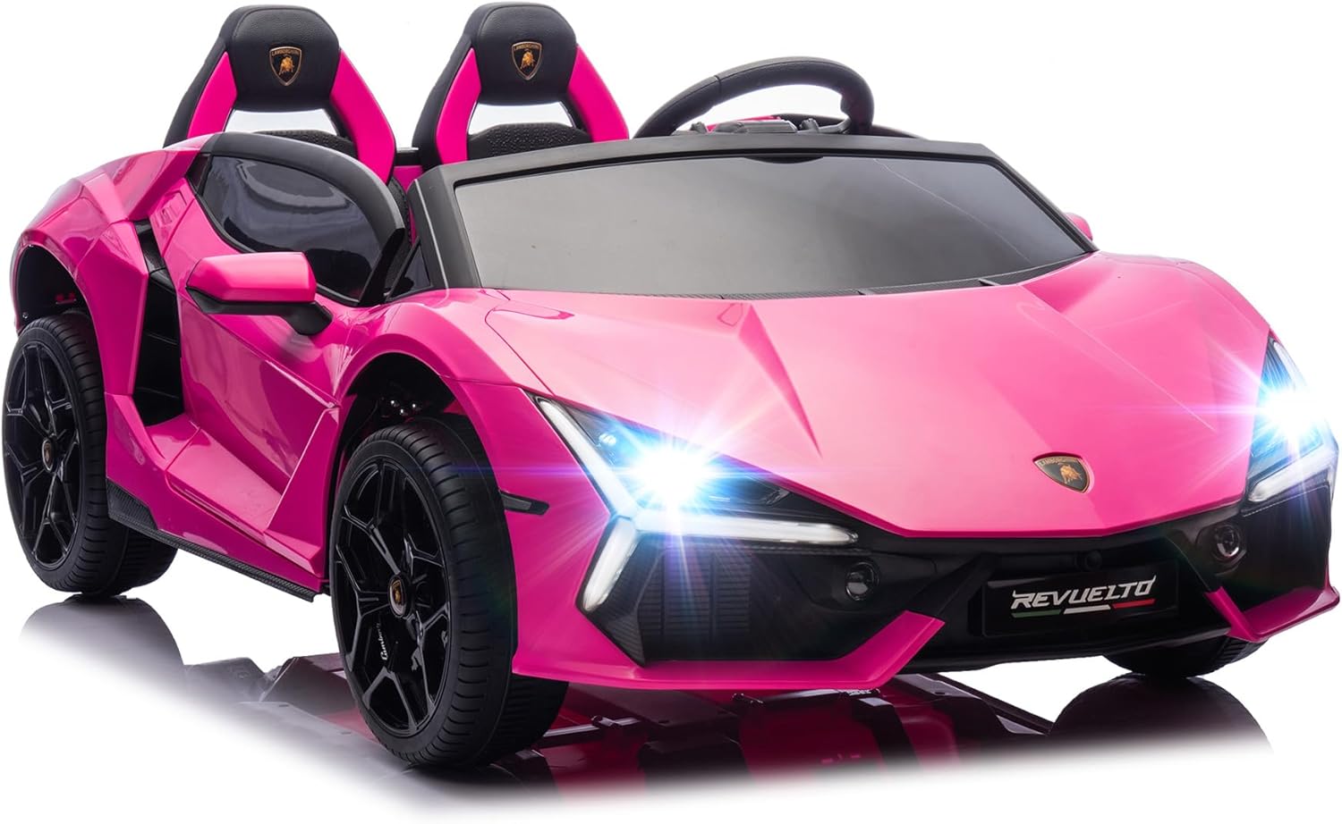 Oryxearth 24V Ride on Car with Scissor Door, Electric Toy Car with 2.4G Remote Control, Power Wheels for Child w/Bluetooth, Music, Story, 2 Safety Belts and LED Lights, 2 Speeds, Up to 132lbs, Pink