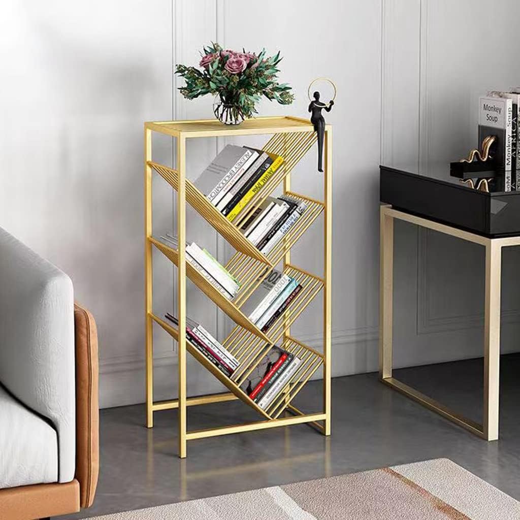 GIZNXBA 7-Tier Tall Bookshelf Metal Floor Standing Bookcase Open Modern Bookshelves Industrial Book Rack Storage Bookshelf for Home Office Living Room Bedroom (Color : /Gold)