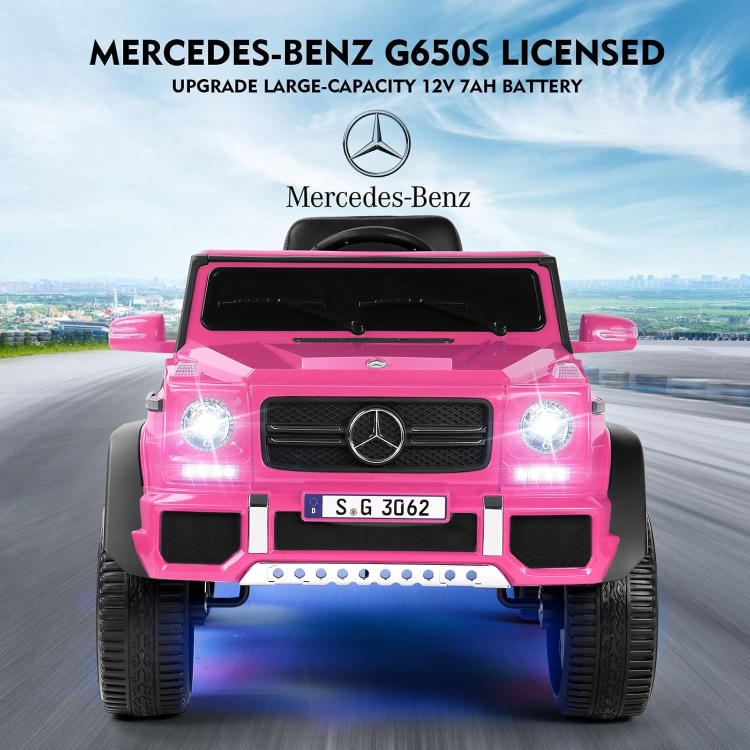 JOYLDIAS Ride On Cars, Licensed Mercedes-Benz Maybach G650S, 12V7AH Battery Powered Toy Electric Car for Kids with 2.4GHz Remote Control, 2 Motors, 3 Speeds, Lock, Music, Horn, LED Lights, Pink | for Kids, 2 Motors, 3 Speeds, Lock