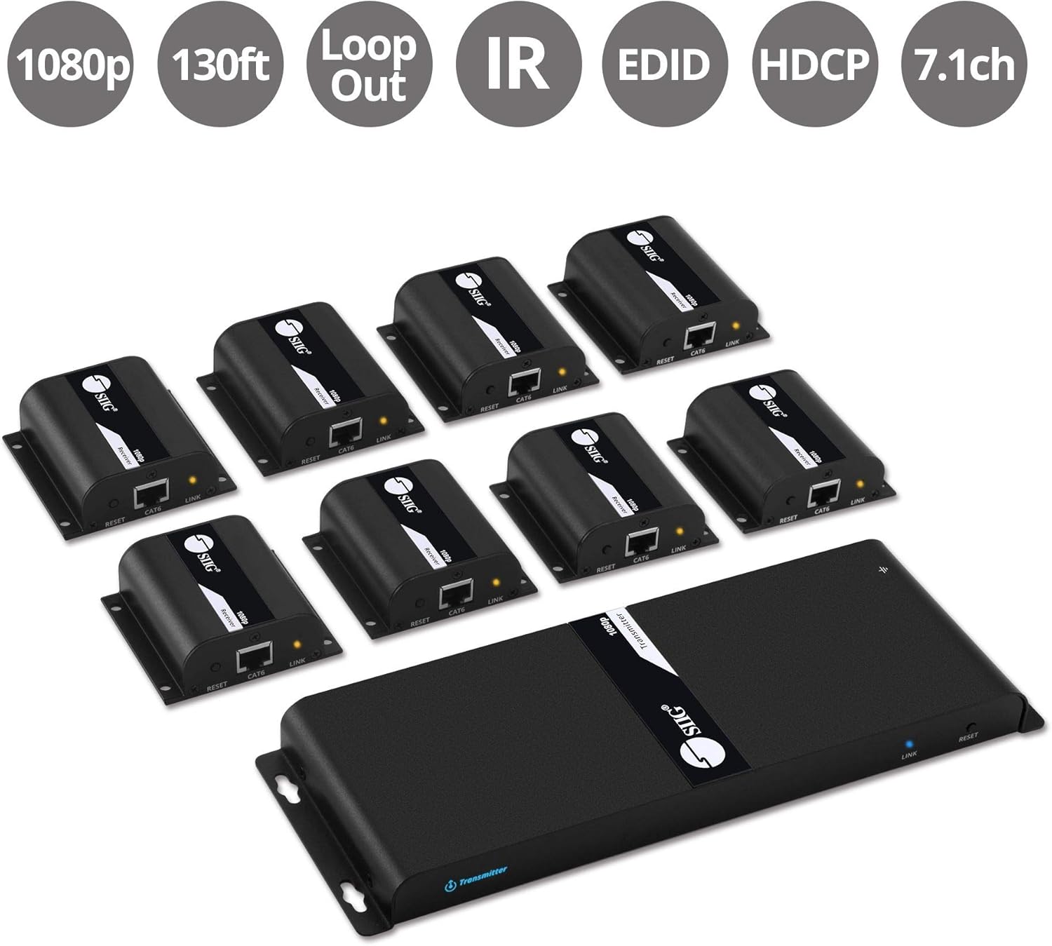 SIIG 1080p HDMI Extender Splitter Over CAT5e/6 Ethernet 1 in 8 Out 130ft - 8 Port Extender