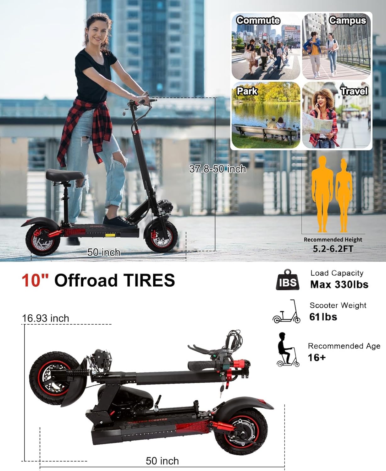 Electric Scooter Adults with Seat - 800W/1200W Motor, 28/40 Miles Long Range & 28/34 Mph Fast Electric Scooters with Seat,11