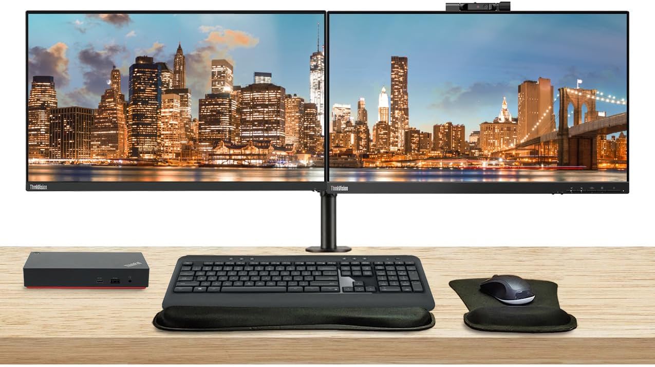 Lenovo ThinkVision T24v 24-inch, 2-Pack Bundle with T24i, HDMI, DisplayPort, Webcam, Speaker, Microphone, Monitor Stand, USB-C Dock, MK540 Wireless Keyboard and Mouse, and Wrist Pad