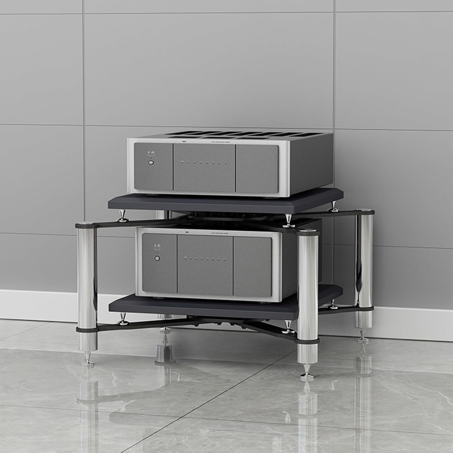 Silver AV Media Stand - Audio-Video Storage Cabinet for Living Room