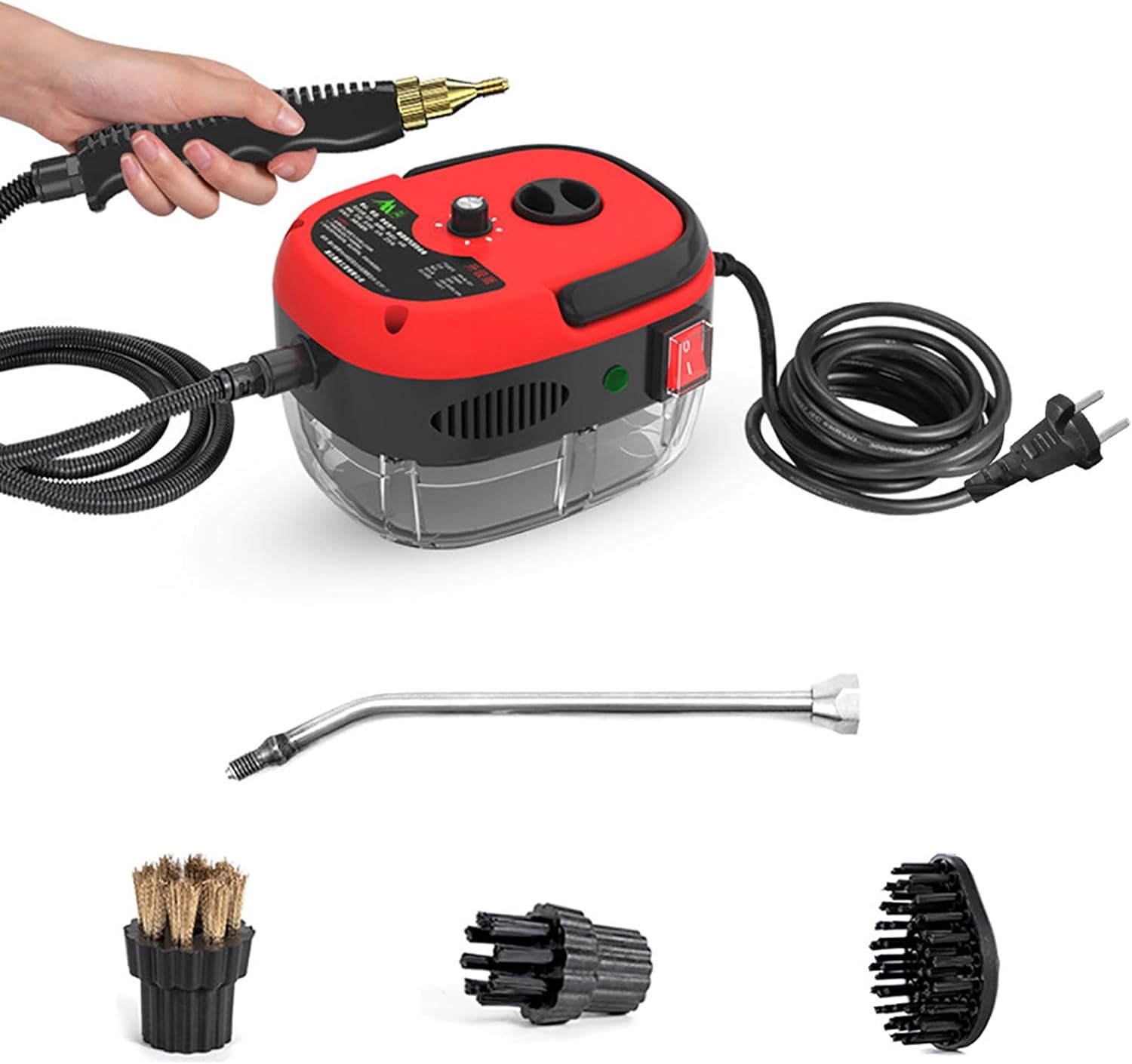 2500W High Pressure Steam Cleaner, Handheld Pressurized Steam Cleaner with 6 Brush Heads, 6-Speed Adjustable, 10 Seconds Fast Heating for Cleaning Kitchens Windowsil,Red