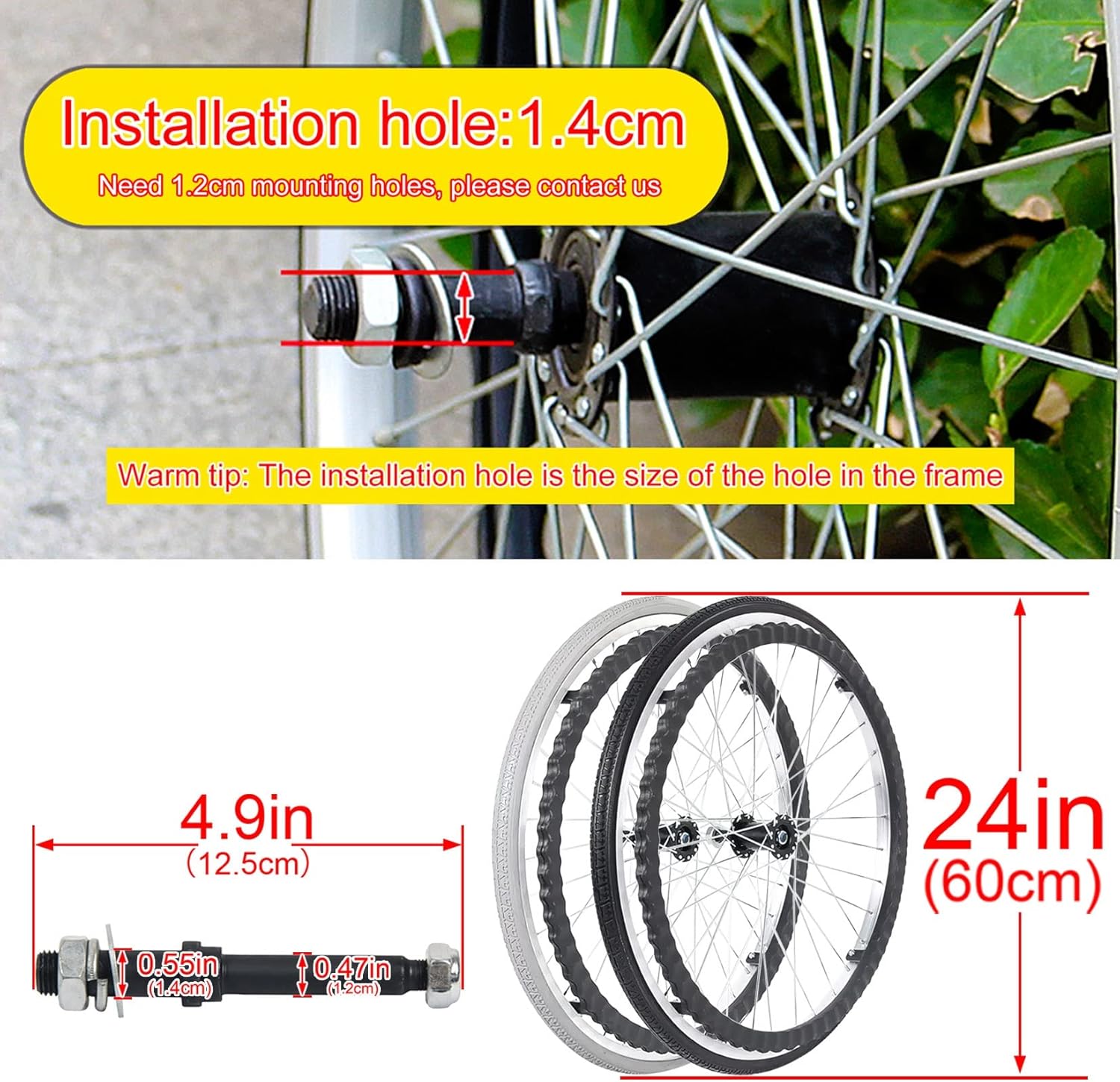 Wheelchair Caster Wheels Set of 2 24 Inch, Wheelchair Rear Wheel with Bearings and Handrim, Aluminum Alloy Spoke Hub Wheelchair Replacement Wheels (Color : Greys, Size : 24inch(60cm))