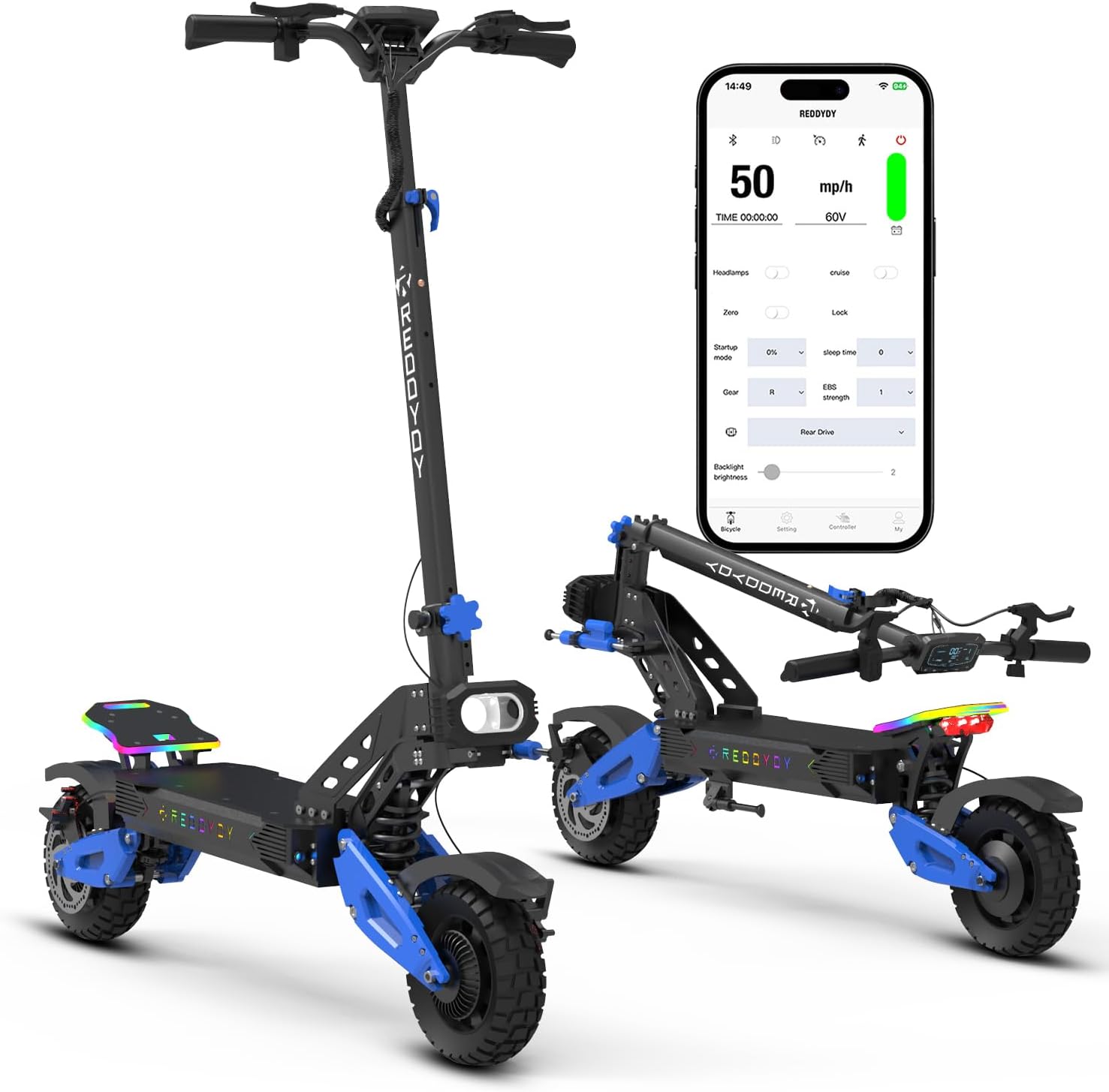 RD2 Electric Offroad Scooter - 40-50 MPH Fastest Dual Motor Adult Scooter, 5000W Peak, 55-Mile Long Range, 10.5