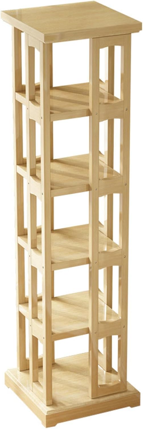 LoKori 360° Rotating Bookcase 5-Tier with Castors,Floor Standing Bookshelf Shelves Corner Display Storage Shelf,Space Saver Shelves for Bedroom, Kitchen, Balcony,B