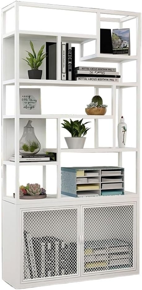XUNTING Book Shelf for Bedroom Nordic Wrought Iron Bookshelf Shelf Living Room Floor-to-Ceiling Bookcase Office Multi-Layer Modern Creative Shelf Home Storage(C1,120 * 25 * 200cm)