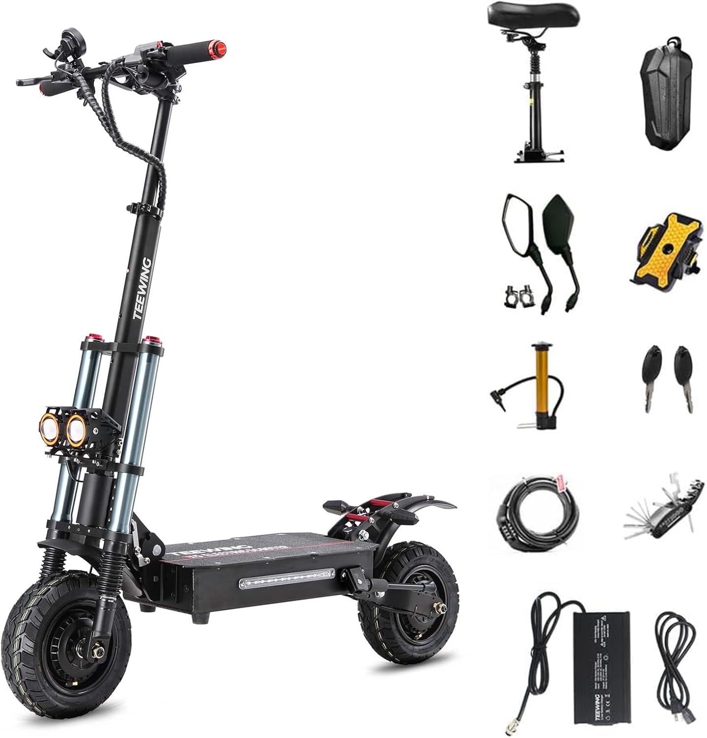 Electric Scooter, Teewing X5 55mph Adult Scooters, with Seat - 6000W Dual Motor, 75 Miles Long Range & 60V38AH Lithium Battery, 11 inch Tubeless Hybrid Tires