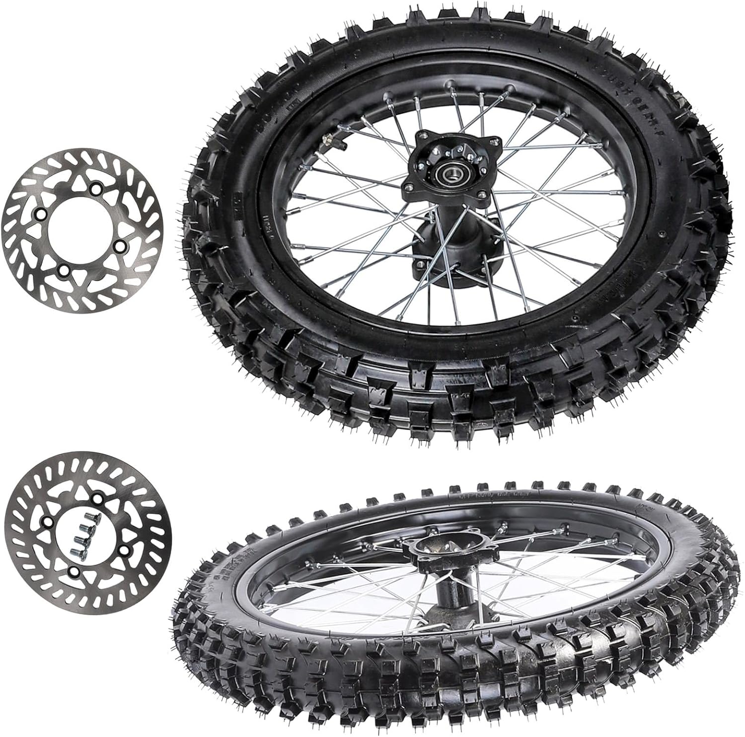 70/100-17 Front & 90/100-14 Rear Dirt Bike Wheel Set with Brake Rotors, 2.75x17 & 3.50-14 Tire Wheel Assembly Kit, 15mm Bearing, Off-Road Wheels for 125cc 140cc 150cc Pit Bikes Taotao CRF