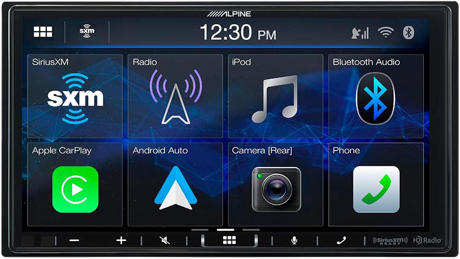Alpine iLX-407 7-Inch Double DIN Digital Media Receiver with Apple CarPlay Android Auto and Alpine KTA-200M PowerStack Class D Mono Subwoofer Amplifier Bundle