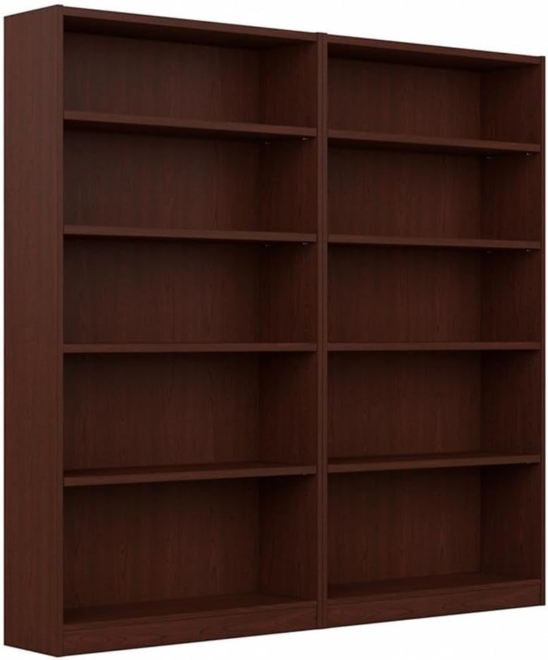 Pemberly Row Universal 5 Shelf Bookcase in Vogue Cherry (Set of 2)